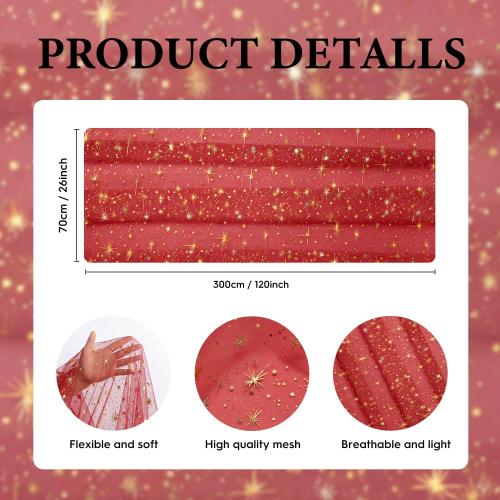 Artoid Mode Gold Stars Red Gauze Table Runner 120 Inch 10FT, Reversible Glitter Sheer Dining Wedding Holiday Birthday Table Decor for Home Party