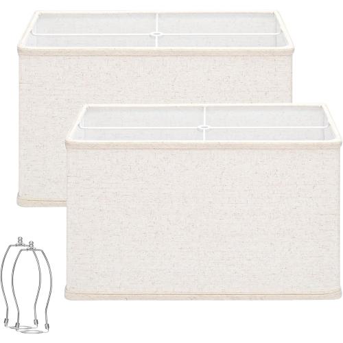 Rectangle Lamp Shades 16L x 8W x 10H Large Beige Lampshades for Table Lamps Floor Lamps, Natural Linen Lamp Shade Replacement, Spider, Harp Holders Included, Easy Assembly Required