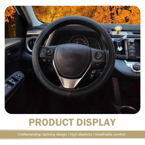 Car Steering Wheel Cover, Microfiber Leather Steering Wheel Cover，Anti-Slip Breathable Steering Wheel Protector，15 inch Universal for SUV, Truck, Van (Black)