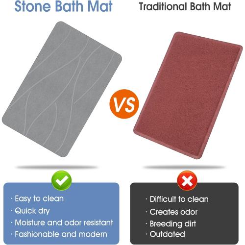 Stone Bath Mat Diatomaceous Earth Shower Mat Non-Slip Super Absorbent Diatomite Stone Bath Mats for Bathroom Floor Quick Drying Natural Easy to Clean(23.6''×15.4 Gray)