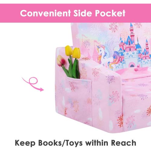 Pink 41L * 23.5W Foldable Kids Sofas Couch 2 in 1 Children Convertible Sofa to Lounger Flip Open Toddlers Sofa Bed