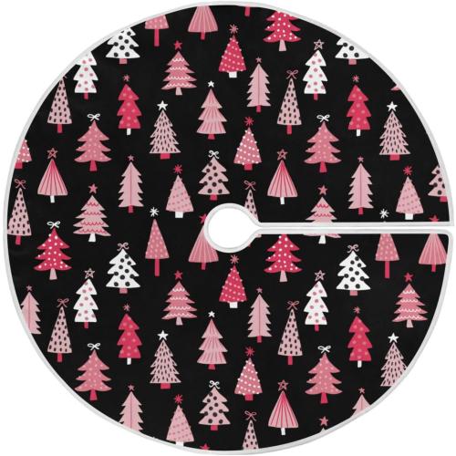 Black Pink Tree Theme Christmas Tree Skirt 36 in Winter Xmas Tree Mat Decoration Holiday Party Supply for Indoor Outdoor Home Office Ornament