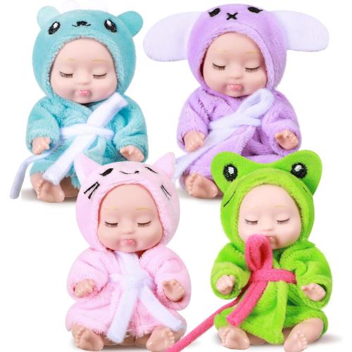 Hanaive 4 Pcs Mini Baby Dolls 4 Inch Tiny Babies,Robe Style