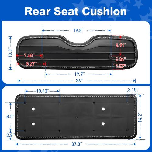 NOKINS Golf Cart Rear Seat Replacement Cushion, Universal Back Seat Cushions for Yamaha/EZGO TXT/RXV/Club Car Precedent/DS, Waterproof Vinyl Leather & Memory Foam, Black