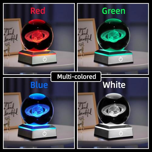 3.15 3D Saturn Crystal Ball Night Light 3.15 inch Glass Ball Table Lamp with Color Changing Touch Base Decor Ideal Saturn Gifts for Friends Kids Christmas Birthday
