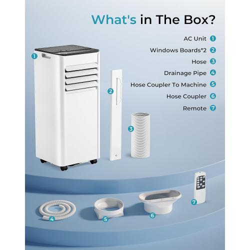 8,500 BTU Portable Air Conditioners, 4-in-1 Portable AC Unit Up to 350 Sq.Ft, 4 Modes Quiet Air Conditioner with Remote Control, Cool, Fan, Dehumidifier, 24H Timer, Bedroom, Office, Apartments