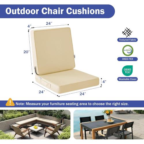 Outdoor Seat Cushion Set 24 x 24 x 4 Inch, Outdoor Cushions for Patio Furniture, Waterproof & Fade Resistant Outdoor Chair Cushions, Deep Seat Cushions with Removable Cover, Beige