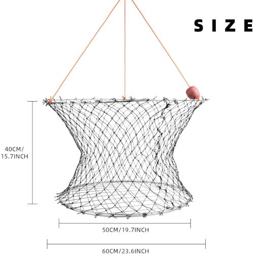 Double Ring Crab Trap - Steel Ring Crab Net, 24 Top, 20 Bottom, 50' Rope, Bait Bag, Clip, Gauge for Dungeness, Rock and Blue Crab