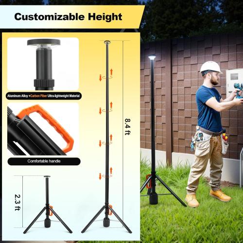 SYLSTAR 360° Rechargeable Work Light with Remote &Telescopic Stand (8.4Ft), 3000LM Ultra Bright 3CCT Dimmable, 6000mAh Battery, Portable Camping Light for Jobsite Workshop Sports Emergencies