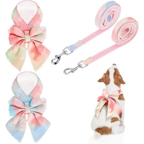 2 Sets Bow Tie Small Dog Harness and Leash Set