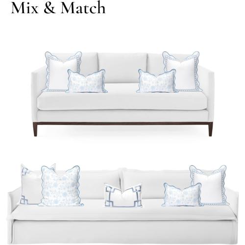 Hofdeco Premium Coastal Patio Indoor Outdoor Scalloped Lumbar Pillow Cover Only, 12x20 Water Repellent for Backyard, Couch, Baby Blue Print Dahlia Floral