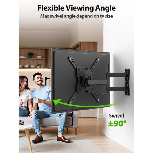 USX MOUNT UL Listed Full Motion TV Mount, Swivel Articulating Tilt TV Wall Mount for 26-55Inch LED, 4K, Wall Mount Bracket with VESA 400x400mm Up to 77lbs, Perfect Center Design -XMM006-1