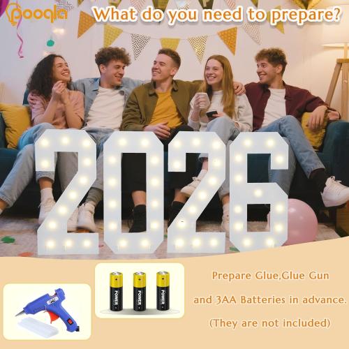 Pooqla 2.4FT Marquee Light Up Numbers for 2026 Graduation Party Decorations, Giant Letter Sign for Girl Boy Balloons Birthday New Year Party Back to School Classroom Decoration, Warm White Number 2026