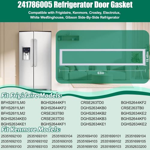 UPGRADED 241786005 241786013 Refrigerator Door Gasket Replacement Compatible with Frigidaire, Kenmore, Crosley Refrigerator Fresh Food Door Seal, Replaces Part Number 241786009 241786001