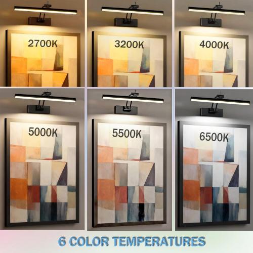 Yuichoy 2 Pack Picture Lights for Wall Battery Operated, 12 inch Wireless Art Lighting for Painting, 6 Colors Picture Frame Lights with Remote, Dimmable 4200mAh Gallery Light, Black