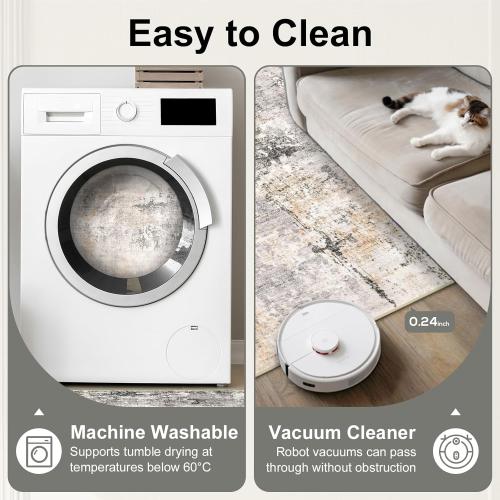 Area Rug Living Room Rugs - 8x10 Modern Abstract Soft Indoor Neutral Washable Rug Stain Resistant Non-Slip Low Pile Carpet for Bedroom Dining Room Home Office - Charcoal Grey