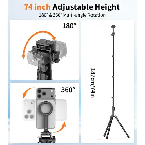 XXZU 74 Magnetic Phone Tripod with Phone Clip for Magsafe, Camera Tripod