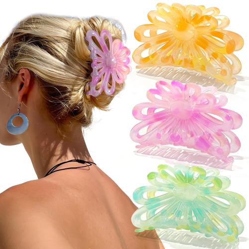 GQLV Flower Hair Claw Clips for Women/Girls, 3PCS 3.1 Big Cute Clips for Thick/Thin Fine Hair, Nonslip Strong Hold Hair Styling Accessories (A-colorful)
