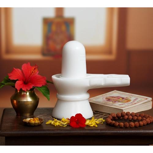 StonKraft Marble Shiva Lingam Shiv Ling Idol Murti Statue Adiyogi (White Lingam)