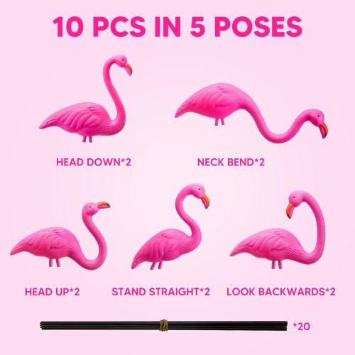 JOYIN 6 PACK Small Yard Flamingos Ornament Stakes, Mini Pink Flamingo Yard Decorations, Mini Lawn Plastic Flamingo Statue with Rubber Coating Metal Legs for Outdoor, Garden, Luau Party Gift (3-10IN)