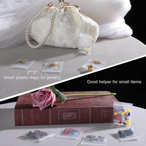 Mini Plastic Bags 2 x 2 Transparent Reusable Zipper Storage Bags for Jewelry, Candy, Coins