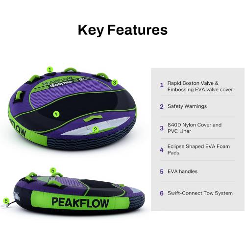 PEAKFLOW Towable Tube,Boat Tube,1-3 Person,Tubes for Boating,PVC Liner and Full Nylon Cover,Lake & Ocean Fun‼️light dirt‼️