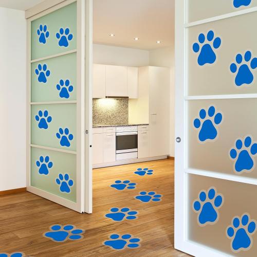 ReliThick 30 Pcs Large Paw Print Stickers Floor Decals, Blue