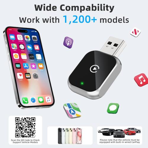 Mini Wireless Carplay Adapter for iPhone - Carplay Wireless Adapter Car Play Dongle Bluetooth, Compatible with iPhone iOS 10 , [2025 Upgraded] Silver