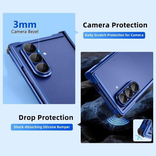 for Samsung Galaxy Z Fold 7 Bumper Case Compatible with Magsafe, Minimalist No Back Z Fold 7 Metal Case, Slim Thin Cover for Galaxy Z Fold 7 with 4 Corner Shockproof & Hinge Protector, Blue