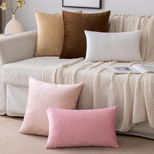 EMEMA Pack of 2 Velvet Throw Pillow Covers Decorative Square Pillowcase Soft Solid Cushion Case for Sofa Bedroom Chair Car 18x18 Inch Bright Pink
