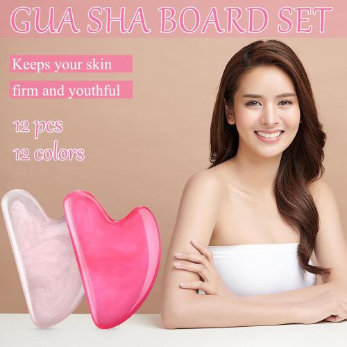 Sherr 12 Pcs Gua Sha Facial Tools Resin Heart Shaped Massage Guasha Tool for Face Guasha Board for Spa Women Body Skin Care Reduce Muscle Tensions, 12 Colors(Sweet Color)