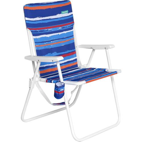 SUNNYFEEL 17''Tall Beach Chair for Adults, High Seat Folding Beach Chair with High Back & Cup Holder, Lightweight Portable Camping Chair Supports 300 LBS for Beach Camping Concert Lawn