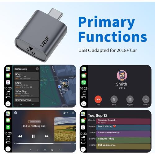 Grey Type C Wireless CarPlay Adapter for Apple iPhone 2025 Upgrade, Converts Factory Wired to Wireless, No Delay, Stable Connection, Mini Apple Carplay Wireless Adapter for iOS 10  and Car from 2018 ,USB/Type C