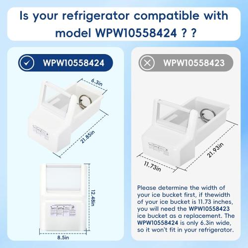 Upgraded WPW10558424 Refrigerator Ice Bucket for Whirlpool Ice Maker Replacement, Compatible with Whirlpool Kenmore Maytag Amana Ice Maker, WRS322FDAM04, WRS321SDHZ08, WRS321SDHZ05, WRS321SDHZ01