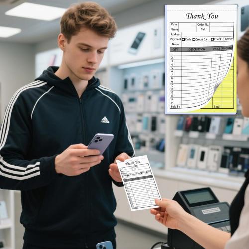 50 Sets Thank You Receipt Book with Carbonless Copies, 5.5 x 8.3 in Invoice Receipt Book for Small Business - White/Yellow 2 pk