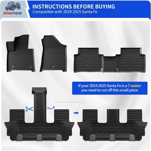 Rongtaod Floor Mats Compatible with 2024 2025 2026 Hyundai Santa Fe 6&7 Seats for Gas&Hybrid Trunk Mat Cargo Mat Cargo Liner All Weather Santa Fe Accessories (Trunk Mat with Backrest Mat Floor Mats)