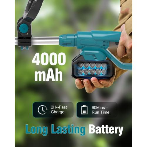 Electric Weed Wacker Cordless, 21V Electric Weed Cordless Eater Battery Powered with 2Pcs 4.0Ah Batteries, 3 in 1 Stringless Grass Trimmer/Edger/Brush Cutter for Lawn Yard Garden