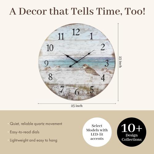 Young's Inc Wood Sand Piper Wall Clock - Wall Clocks for Living Room Decor - Functional and Decorative Beach, Lake, and Farmhouse Wall Clock - 23 W x 23 H