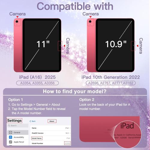 JETech Glitter Case for iPad (A16) 11th/10th Generation (2025/2022) with Pencil Holder, Cute Sparkly Slim Cover for Kids and Girls, Shiny Clear Back Shell (Pink)