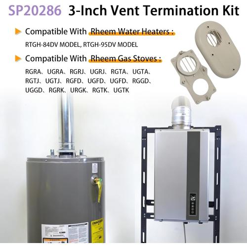 SP20286 3-Inch Vent Termination Kit - Fits for Rheem Beige HVAC Replacement Part Water Heate 3 PVC/ABS Piping
