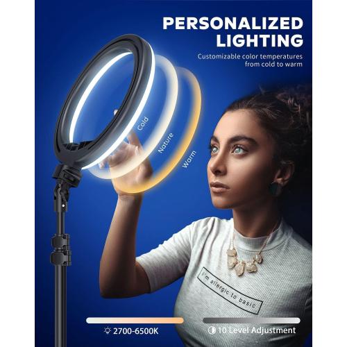Kaiess 10.2 Selfie Ring Light with 65 Adjustable Tripod Stand & Phone Holder for Live Stream/Makeup, Upgraded Dimmable LED Ringlight for Tiktok/YouTube/Zoom Meeting/Photography