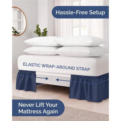 Wrap Around Dust Ruffle Bed Skirt, Queen Size - 14 Inch Drop, Navy Blue