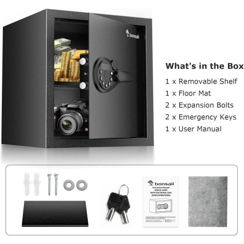 Size 12.99x14.17 Bonsaii Security Safe Box,1.2 Cubic Feet Large Document Safe Box,New Type of Digital Keypad Lock,Removable Shelf for Money,Jewelry and Valuables,12.99 x 14.17 x 12.99 Inches