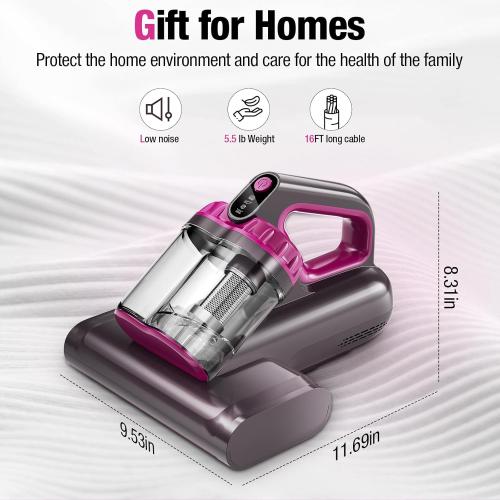 Mattress Vacuum Cleaner, 17Kpa 650W Bed Vacuum Cleaner, 273nm UV-C Light & Ultrasonic 145°F Heating, 80000 RPM/Min Brushroll Rotation, Wide Suction Port for Pillows Cribs Sofa, Black Corded