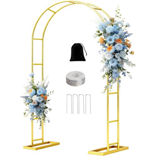 7.2FT Metal Wedding Arch Backdrop Stand Gold Arbor Frame with Base