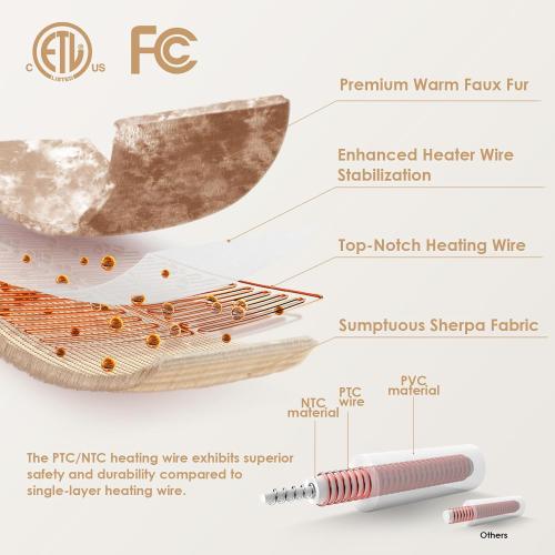 EHEYCIGA Electric Heated Blanket Queen Size Faux Fur, 10 Hours Auto Shut Off 9 Heating Levels Heating Blanket with Dual Control, Soft Warm Heated Blanket Fast Heating Camel, Faux Fur & Sherpa