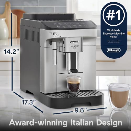 De'Longhi Magnifica Evo Automatic Espresso & Coffee Machine with Manual Milk Frother, Built-in Grinder & Auto-Clean Function - For Latte, Cappuccino, Americano, Iced Coffee, ECAM29043SB