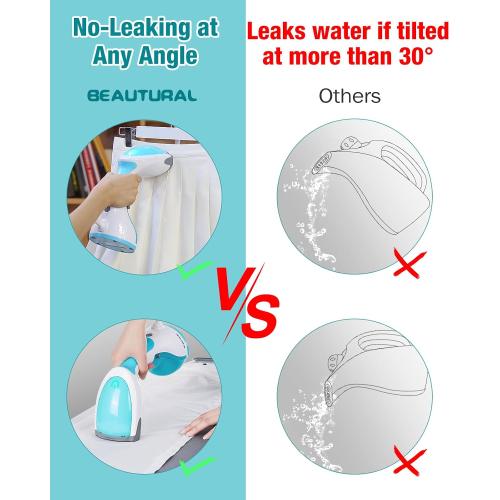 BEAUTURAL Steamer for Clothes, Portable Handheld Garment Fabric Wrinkles Remover, 30-Second Fast Heat-up, Auto-Off, Large Detachable Water Tank