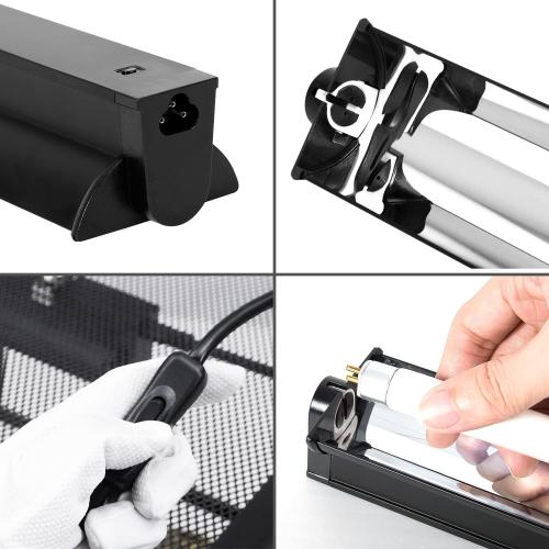 REPTI ZOO 24W Reptile T5 HO UVB Lighting Combo Kit, 22 Light Fixture Reptile Terrarium Hood, with Detachable Curved Reflector and 5.0 UVB T5 Lamp Bulb, ETL certificated