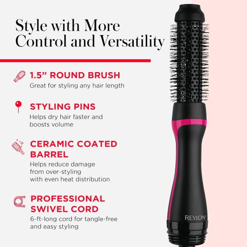 REVLON One-Step Root Booster Hot Air Brush Styler and Dryer, Revive Styles and Add Volume to hair with this Dryer Brush, 1 ½ inch Barrel (Black)